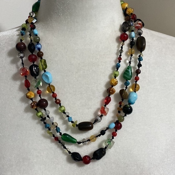 Cookie Lee Artsy Bohemian Multicolored Beaded Knotted Long Necklace Festival - Picture 1 of 15